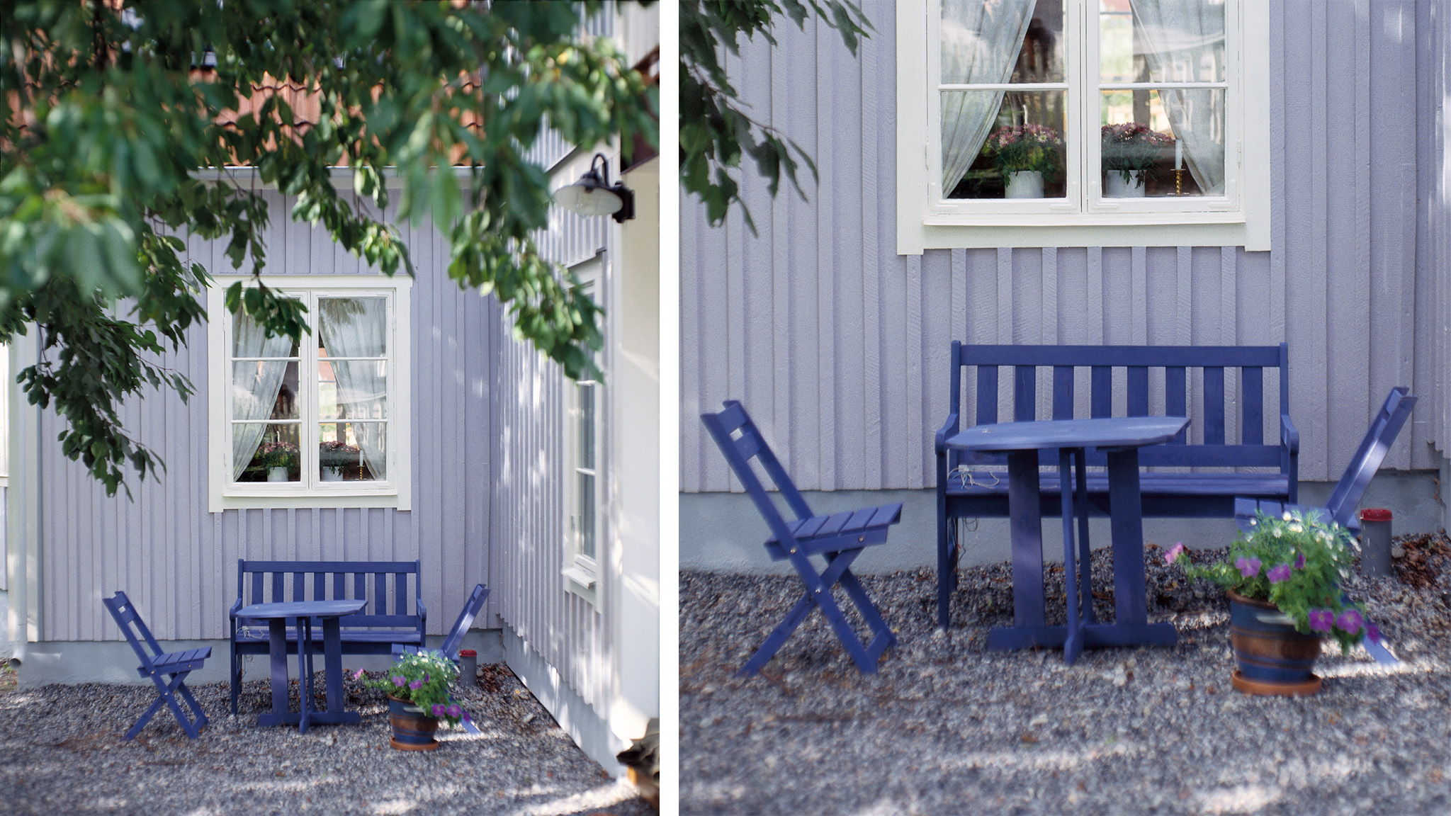 Træfacade og blå farve Træfacade og blå farve